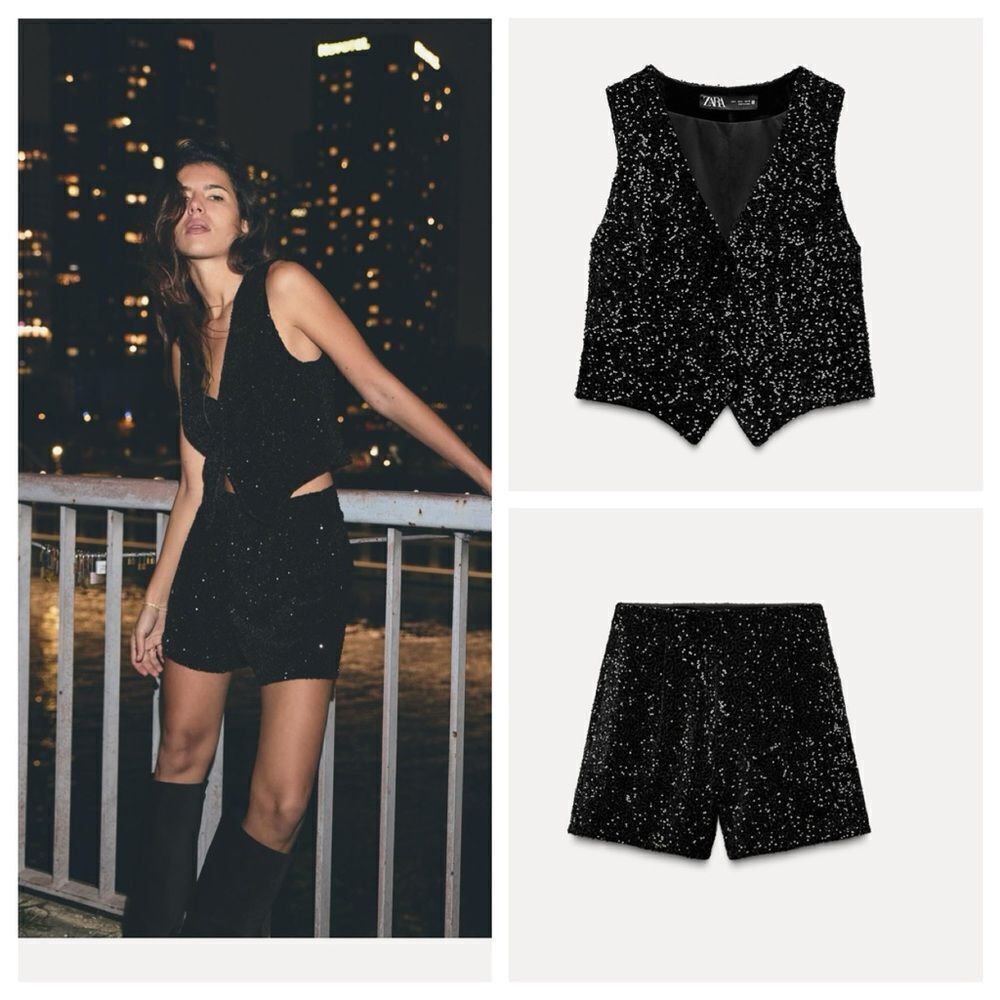 Zara 2 pc set of fitted sequin vest and high waist sequin shorts